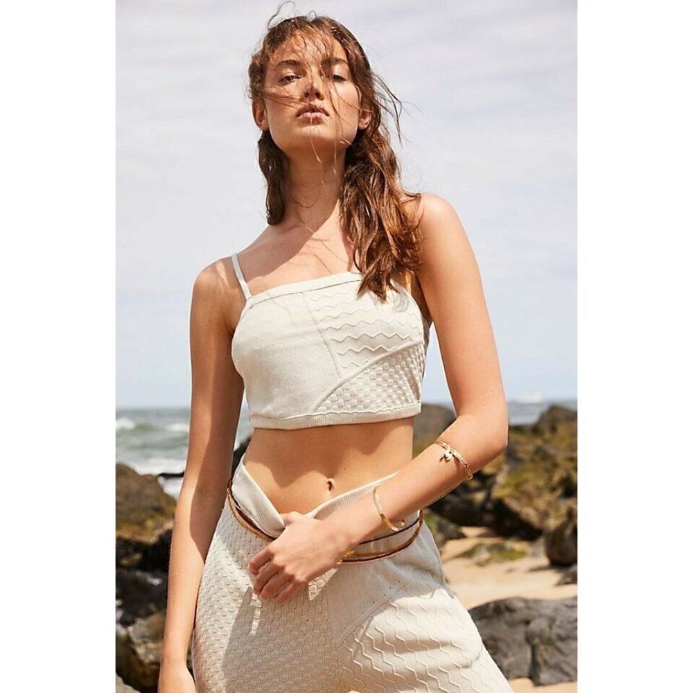 NEW FREE PEOPLE FP BEACH Sz S ANITA SWEATER SET KNIT CROP TOP WIDE LEG PANT SET - Picture 3 of 3